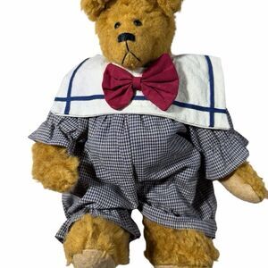 Boyds Bears Megan Berriman Plush Bear 14” Jointed Blue Plaid Dress